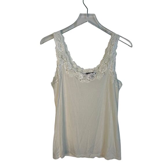 Josie Natori Cream Colored Lace Trimmed Tank Top Camisole Size Large Y2K Retro - Picture 1 of 4